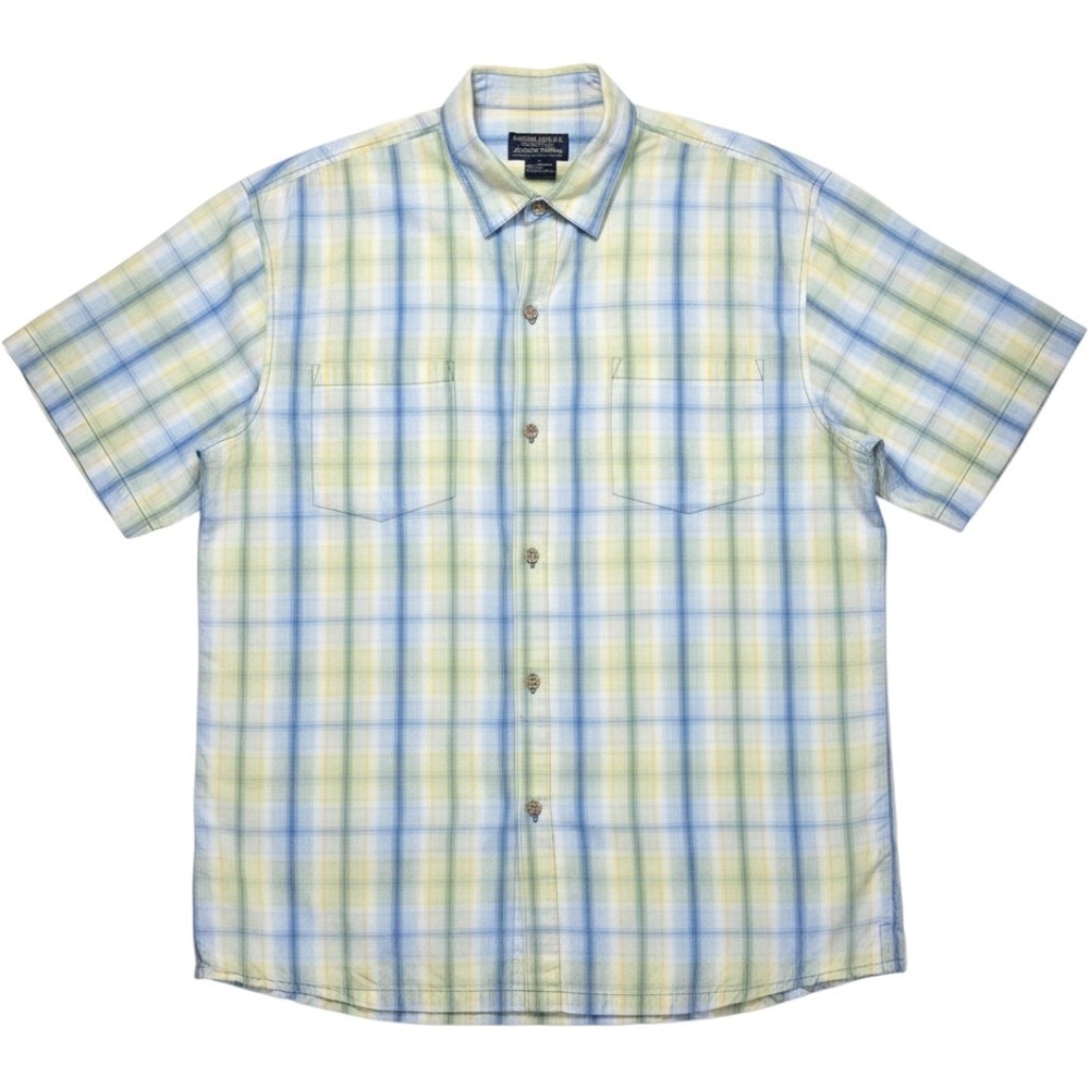 Moose Creek Plaid Short Sleeve Button Down Mens XL Blue Yellow RN 53623